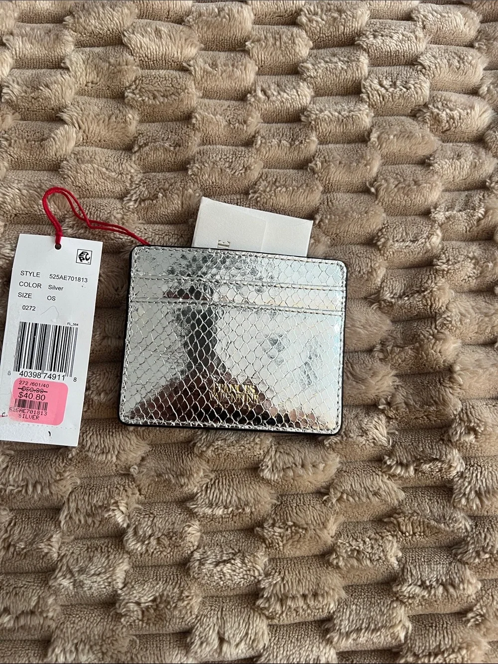 Frances Valentine Metallic Silver Snake-Embossed Card Holder